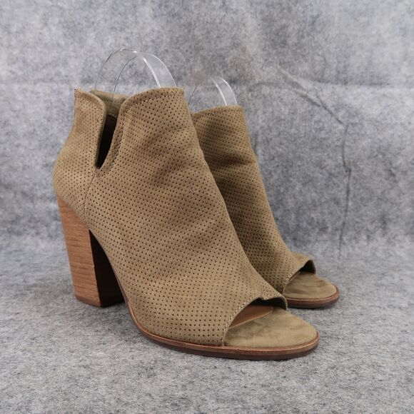 Dolce Vita Shoes Womens 7.5 Bootie Fashion Open Toe Cutout Chunky Heel Olive Zip - Picture 1 of 15
